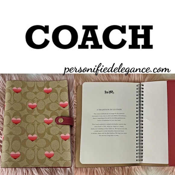 NEW Coach Signature Coated Canvas Leather Stripe Heart Print Notebook Journal - Picture 16 of 16